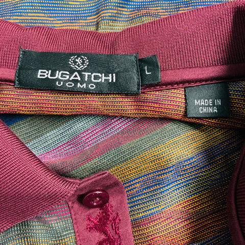 BUGATCHI UOMO Size L Multi Color Stripe Cotton Buttoned Polo