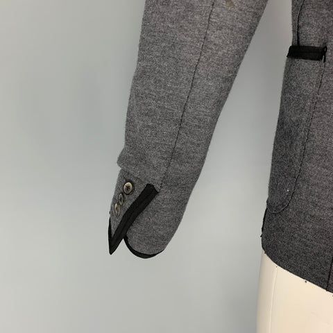 LANVIN Talla 36 Abrigo deportivo con solapa de muesca en mezcla de lana jaspeada negra gris oscuro