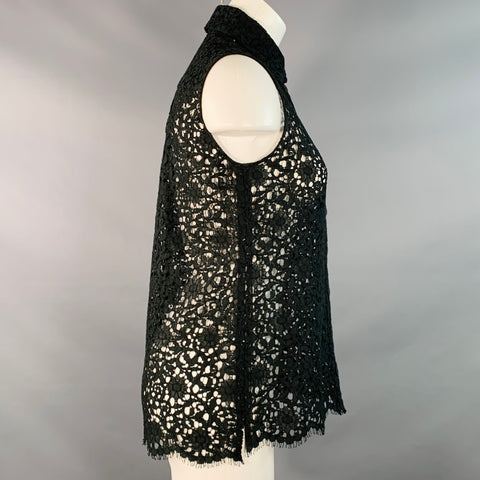 ERDEM Size 4 Black Lace Sleeveless Button Up Blouse