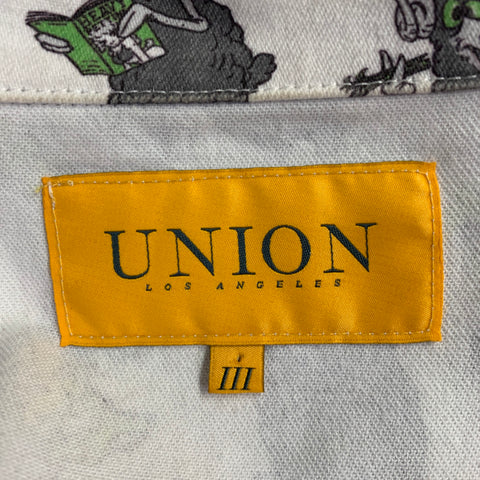 UNION Size L White Green Grey Print Cotton Shirt Jacket