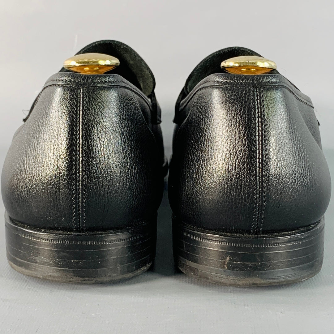 GEORGE CLEVERLEY Size 12 Black Pebble Grain Leather Penny Loafers