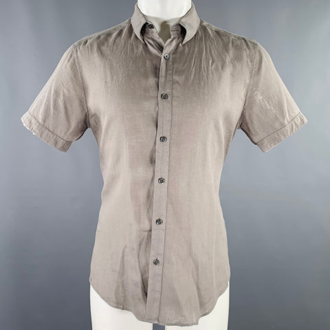 THEORY Size S Grey Linen Button Down Short Sleeve Shirt