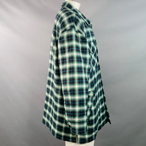 LANVIN Size XL Green Black White Plaid Cotton Oversized Shirt Jacket