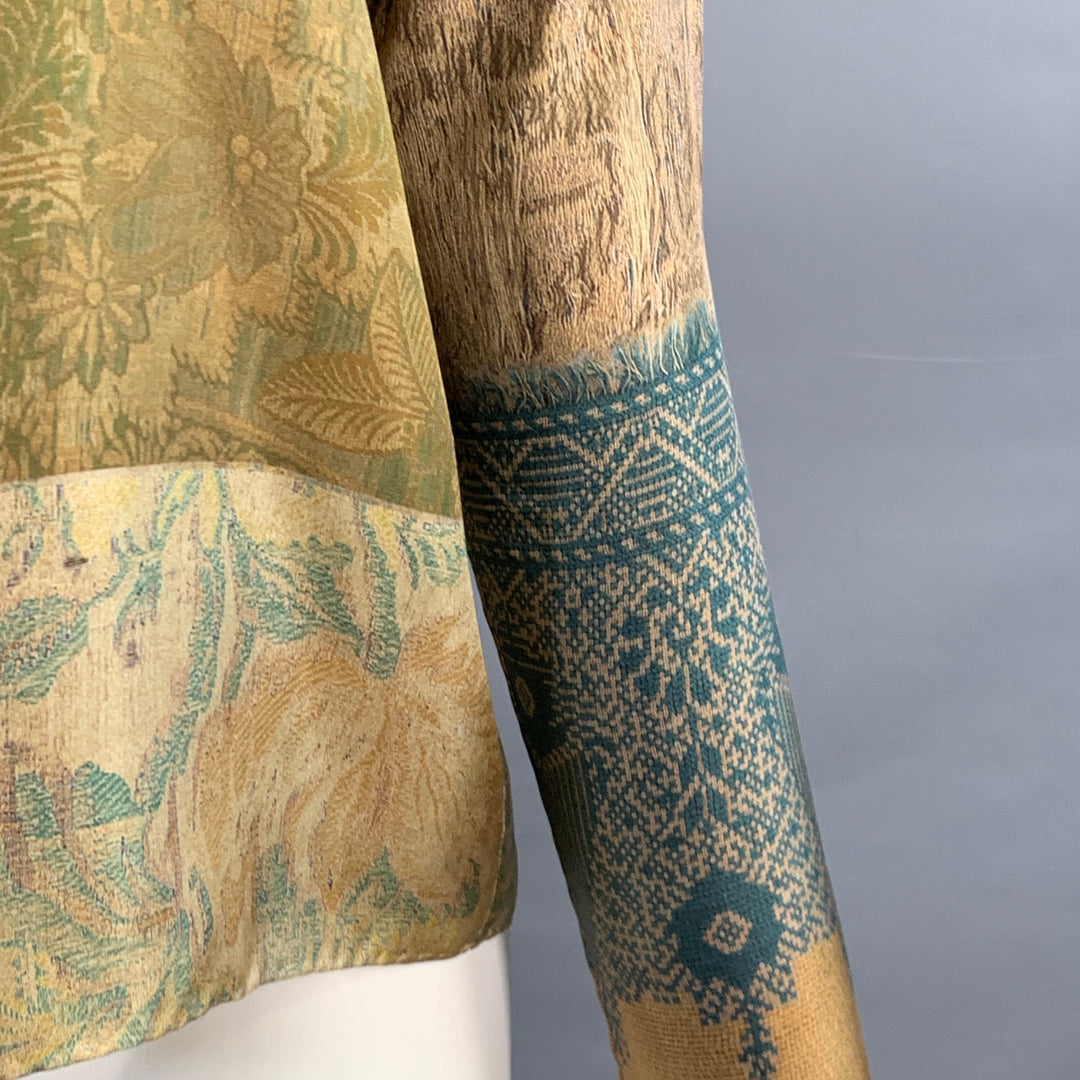 PIERRE-LOUIS MASCIA Size XS Green Brown Silk Floral Long Sleeve Dress Top