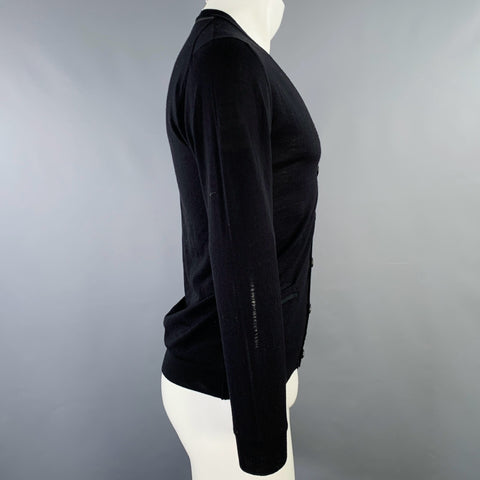 LANVIN Size 38 Black Knit Ribbon Trim V-Neck Cardigan