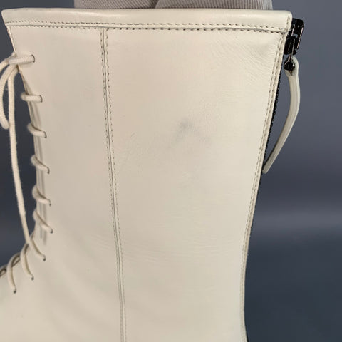 LEGRES Size 11 White Leathre Lace-Up Zipper Ankle Boots