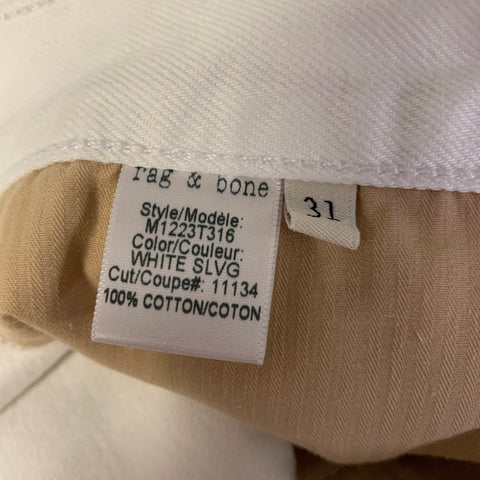 RAG & BONE Size 31 White Cotton Slim Jeans