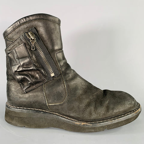 JULIUS_7 Size 9.5 Black Leather Zip Up Ankle Boots