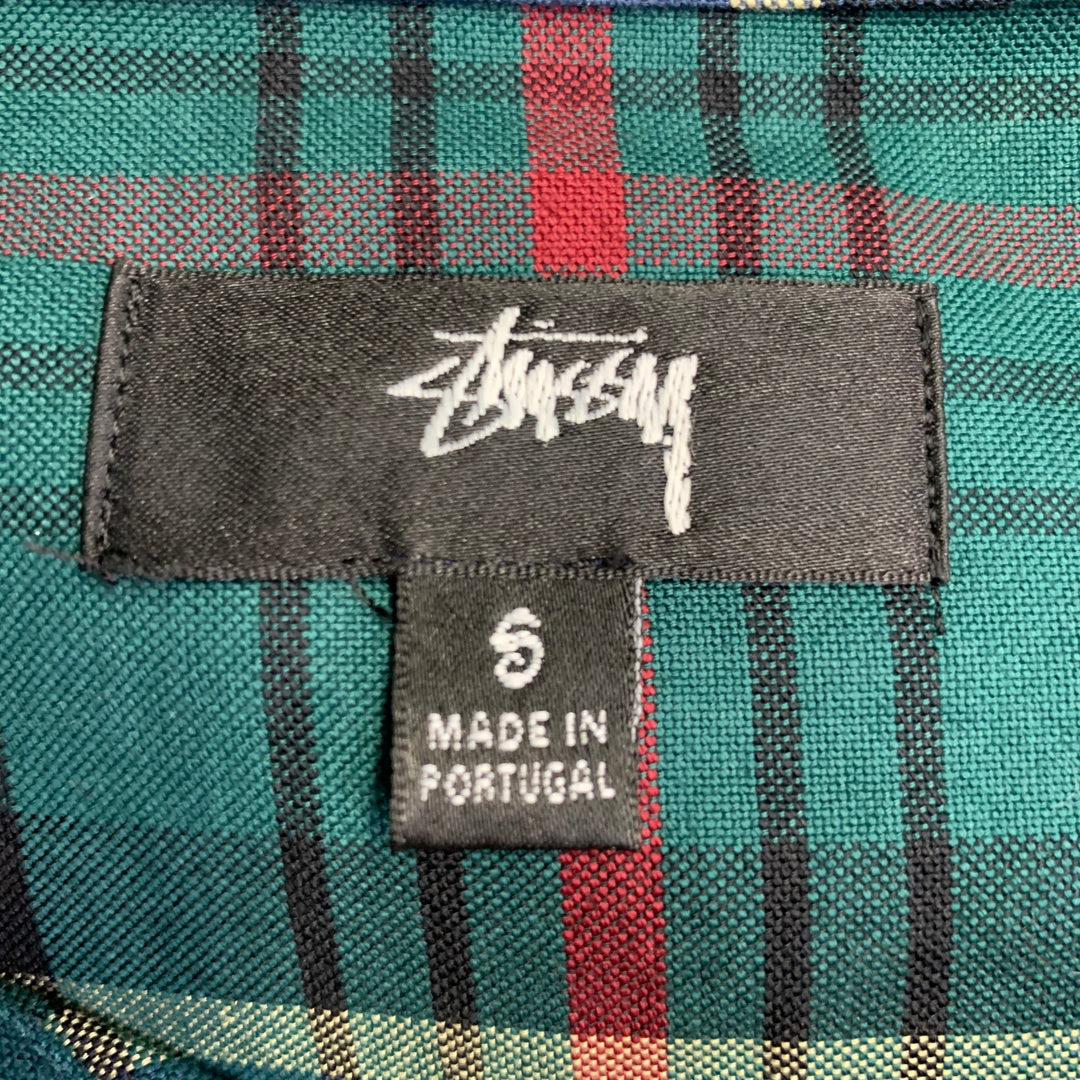 STUSSY Size S Green Navy Yellow Plaid Cotton Button Down Long Sleeve Shirt