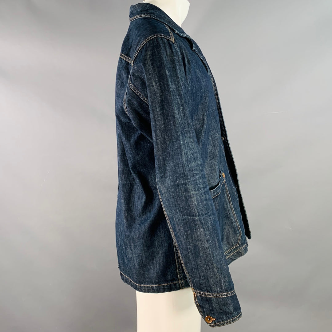 EDWIN Size M Navy Cotton Denim  Patch Pockets Chore Jacket