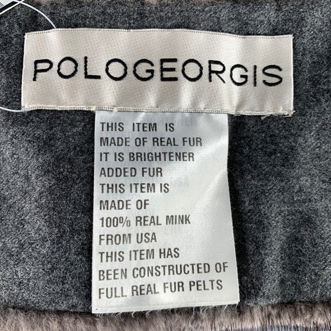 POLOGEORGIS Grey Wool Cashmere Blend Mink Fur Self Tie Scarf