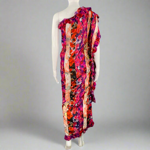 DRIES VAN NOTEN Size 2 Multi-Color Viscose Blend Floral One Shoulder Dress