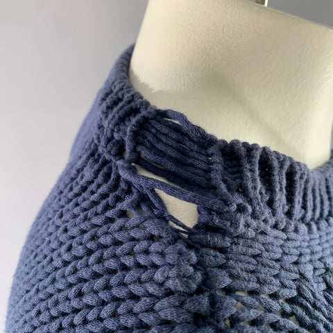 MARNI Size L Navy White & Black Knit Cotton Blend Ribbed Sweater
