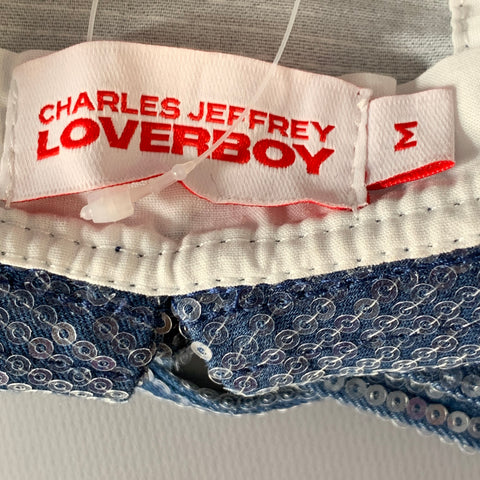 CHARLES JEFFREY LOVERBOY Size M Powder Blue Sequined Denim Sailor Hat