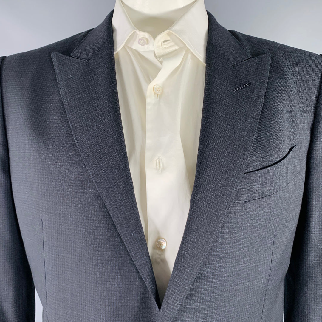 TOM FORD Size 44 Black Navy Checkered Wool Blend Sport Coat