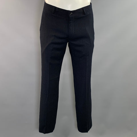 EMPORIO ARMANI Chest Size 40 Navy White Pinstripe Wool Blend 34 30 Suit