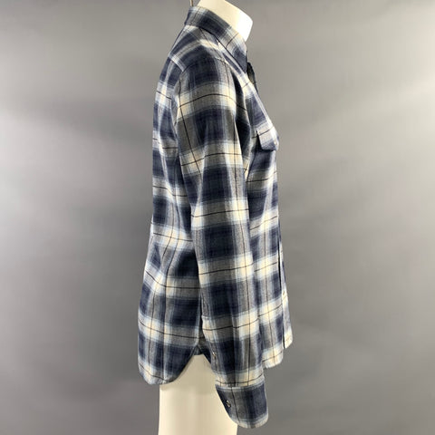 TOM FORD Size M Blue White Plaid Cotton Button Up Long Sleeve Shirt