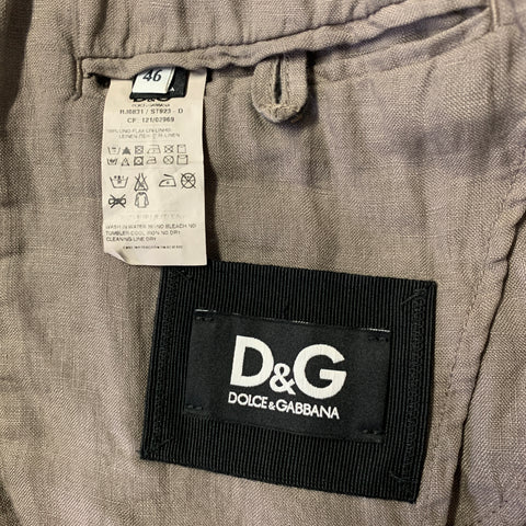 DOLCE & GABBANA Size 36 Grey Tan Linen Notch Lapel Jacket