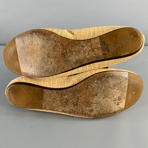 LANVIN Size 7 Gold Beige Embossed Ballet Flats