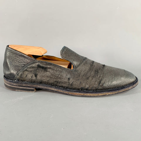 OFFICINE CREATIVE Size 8 Nadine Black Leather Distressed Slip On Loafers Flats
