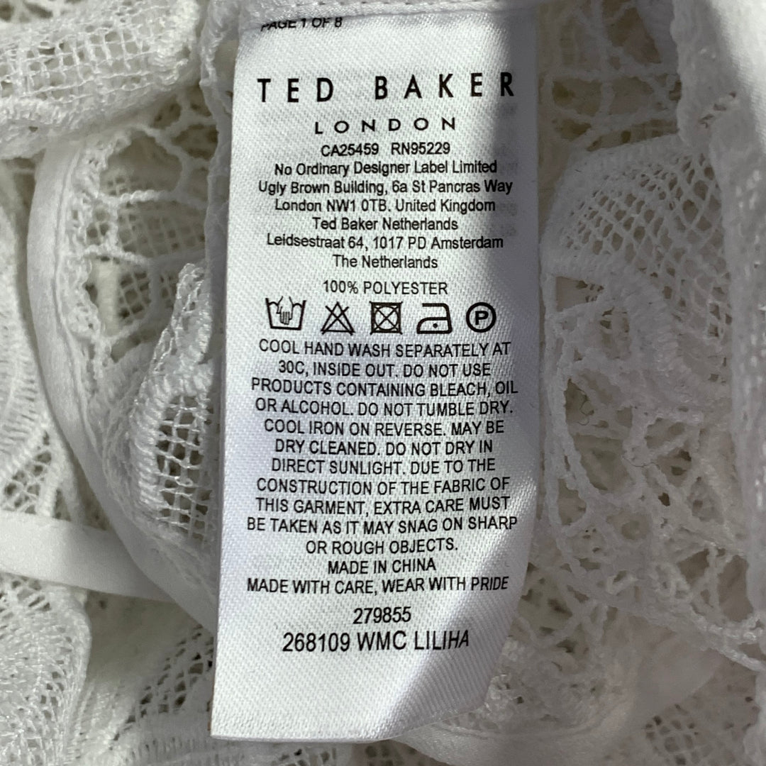 TED BAKER Size M Liliha White Polyester Lace Maxi Robe Dress