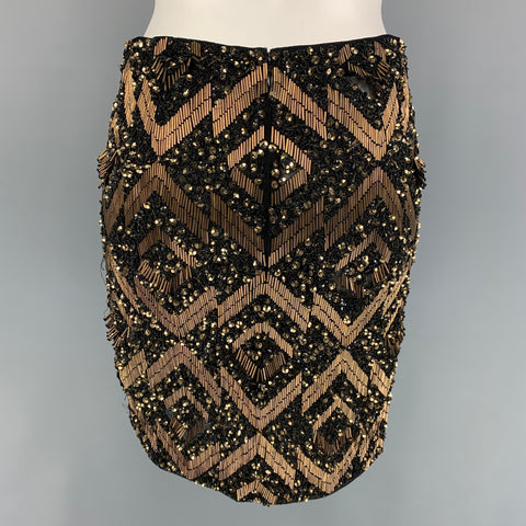 ALLSAINTS Size 6 Black Gold Nylon Sequined Pencil Skirt
