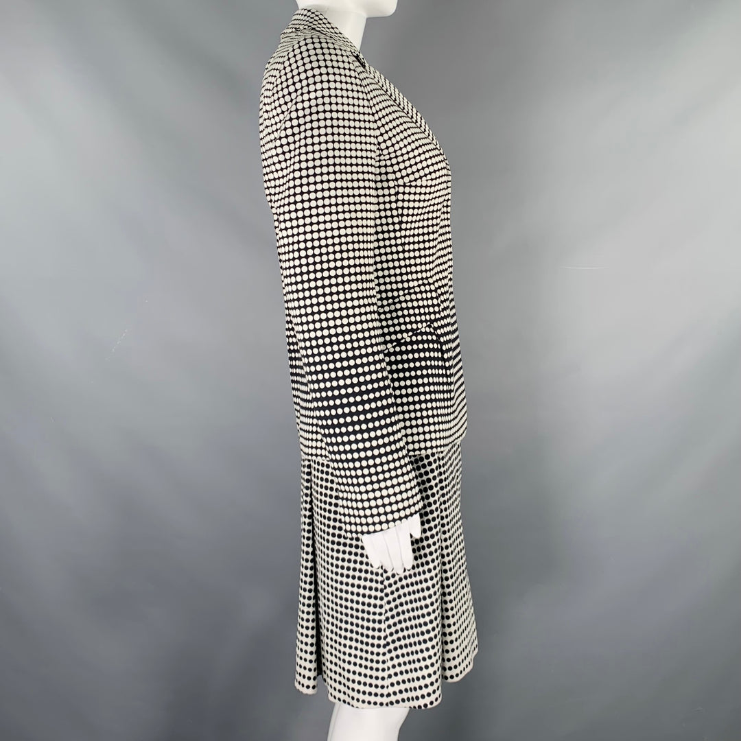 AKRIS Size 4 Black White Cotton Blend Polka Dot Notch Lapel Jacket Dress Set