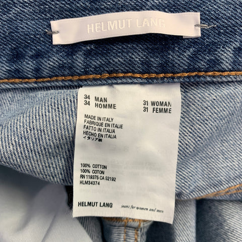 HELMUT LANG Size 34 Blue Twill Cotton Straight Distressed Jeans