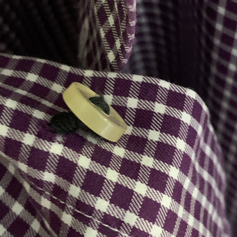 ETON Size 40 Purple White Gingham Cotton Button Up Long Sleeve Shirt