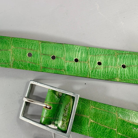 PAUL SMITH Ceinture en cuir gaufré façon croco vert, taille 34