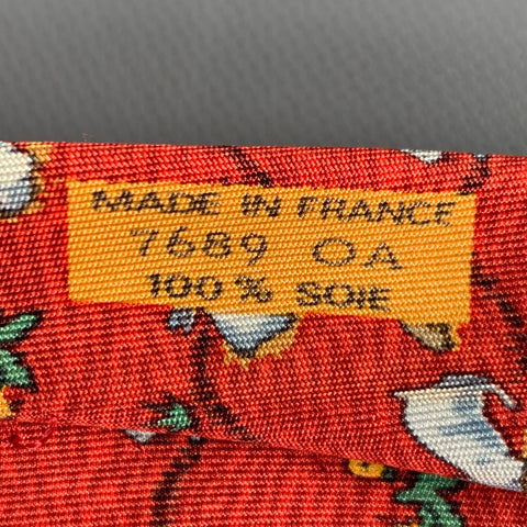 HERMES Red White Rabbits Silk Tie
