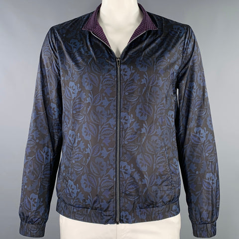 ETRO Size L Blue Black Multi Color Polyester Reversible Jacket
