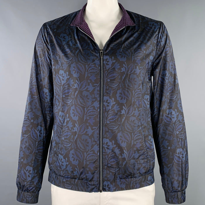 ETRO Size L Blue Black Multi Color Polyester Reversible Jacket