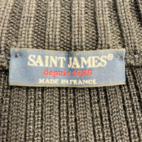 SAINT JAMES Size L Navy Rib Knit Wool Acrylic Crew Neck Sweater