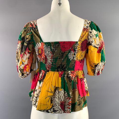 MOTHER Size XS Multi Color Cotton Floral Pleated Casual Top