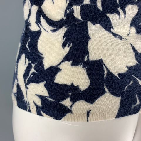 HEIDI WEISEL Size M Cream Navy Cashmere Abstract floral Cap Sleeves Casual Top