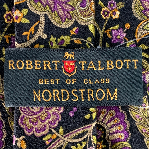 ROBERT TALBOTT Black Purple Green Paisley Silk Tie