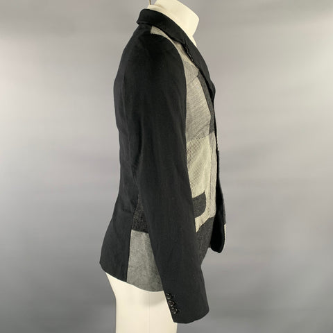COMME des GARCONS BLACK Chest Size M Black Grey & White Patchwork Sport Coat