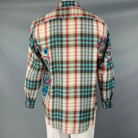 ROBERT GRAHAM Size L Limited Edition Multi Color Checker Silk Long Sleeve Shirt