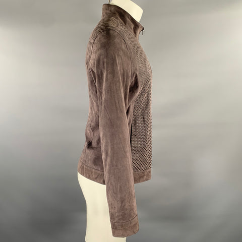 BARCELINO Blouson réversible en cuir et daim mélangés à motifs, taille S, marron