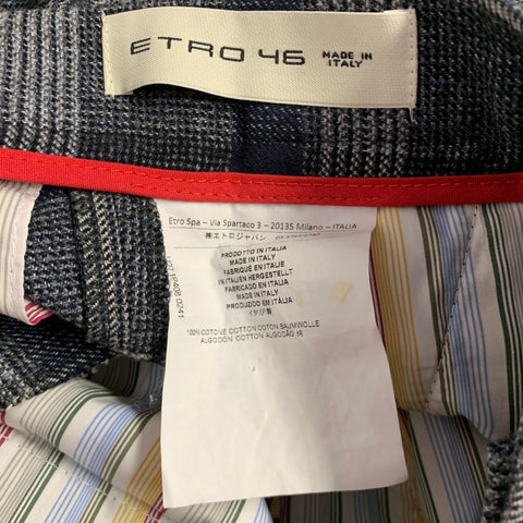 ETRO Size 30 Navy Grey Plaid Cotton Zip Fly Dress Pants