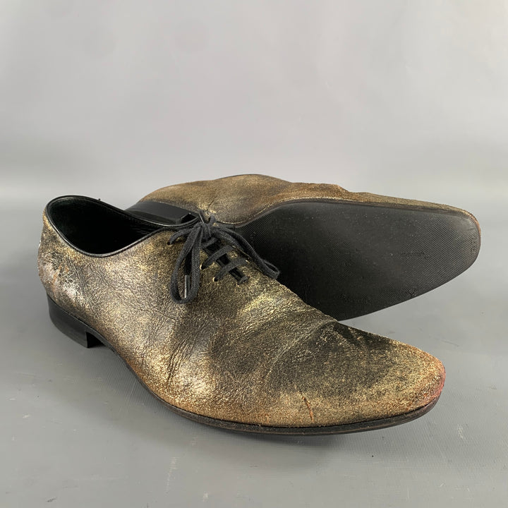 HAIDER ACKERMANN Size 8 Gold Black Metallic Leather Lace Up Shoes