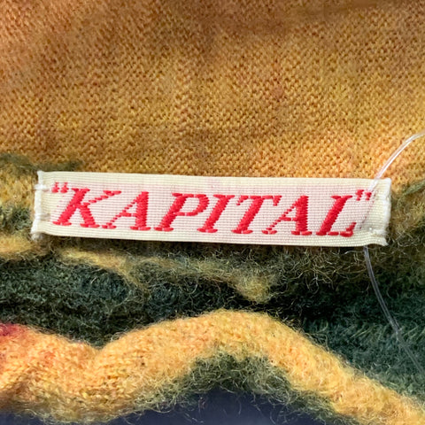KAPITAL Orange Mustard Flames Stripes Oversized Wool Scarf
