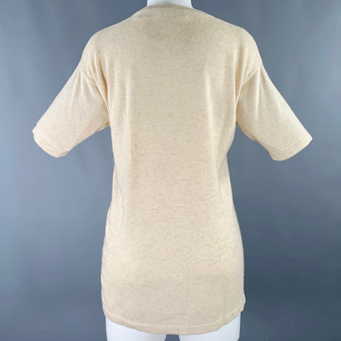 TSE Size M Beige Oatmeal Cashmere Silk Short Sleeve Pullover