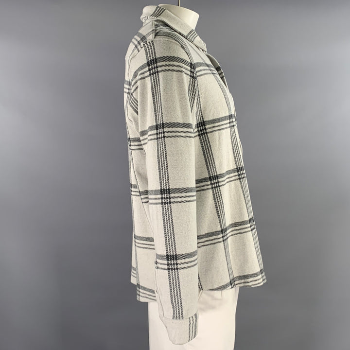 VINCE Size XL Grey Black Plaid Polyester Blend Button Up Long Sleeve Shirt