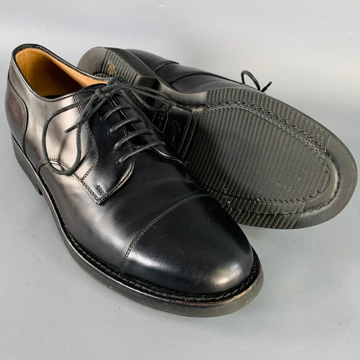 BRUNELLO CUCINELLI Size 8 Black Leather Cap Toe Derby Lace-Up Shoes