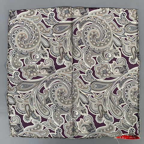 BRIONI Grey Brown Paisley Silk Pocket Square