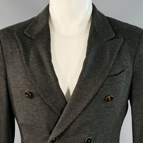 GIORGIO ARMANI Size 38 Grey Viscose Blend Double Breasted Peak Lapel Jacket