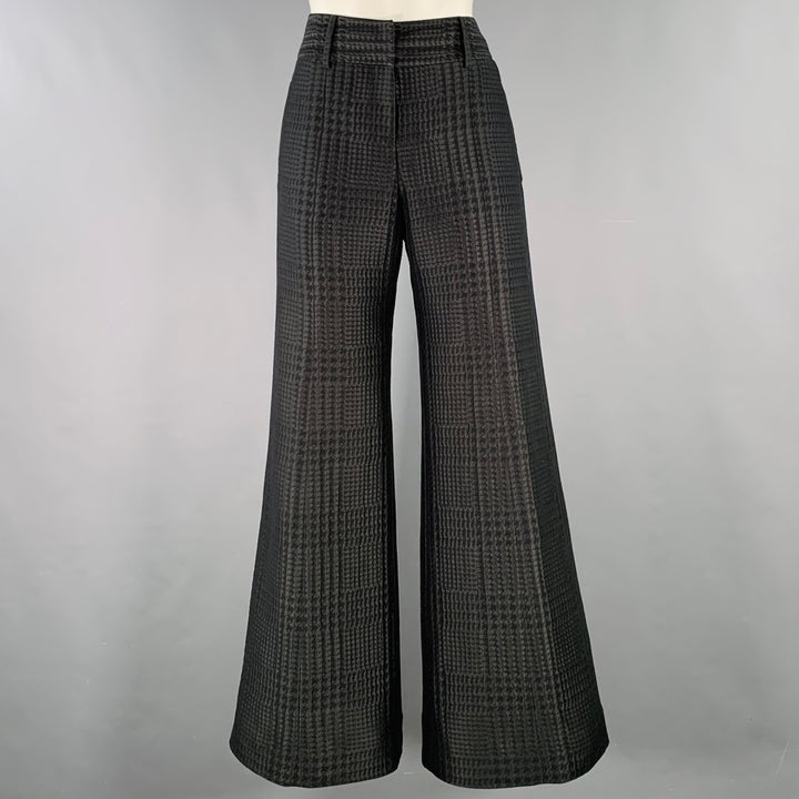 GIORGIO ARMANI Size 2 Black Polyester Blend Houndstooth Wide Leg Dress Pants