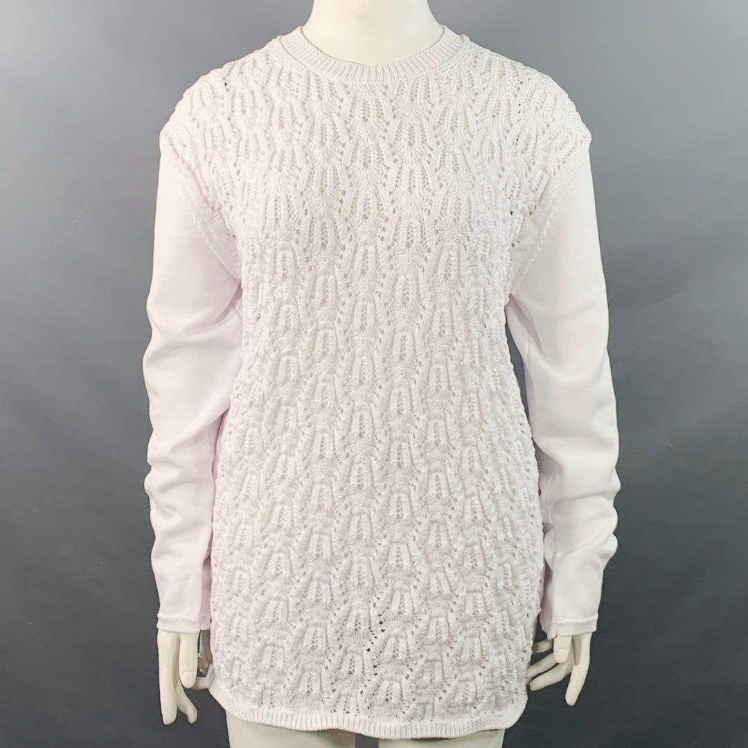 COMME des GARCONS 2022 Size L White Cable Knit Polyester Crew Neck Sweater